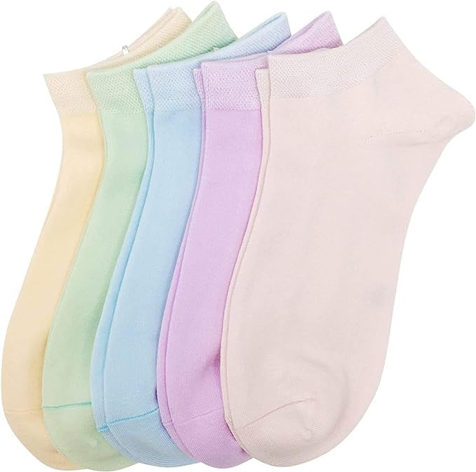 Women's Polyester Blend Ankle Socks, Low Cut, Thin, Lightweight, Pastel Colours, Soft, Pack of 5 Pairs, Assorted-image-46