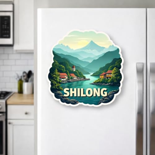 Image of Naxon Shillong City Theme Souvenir Wooden Fridge Magnet | Scotland of the East Hills & Waterfalls Design 3x3 Inch Refrigerator Magnet for Kitchen & Home Decor | Travel Gift from Shillong | Pack of 1