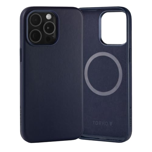 TORRO Case Compatible with iPhone 15 Pro Max – Premium Leather MagSafe Compatible, Slim Bumper Case (Navy Blue)