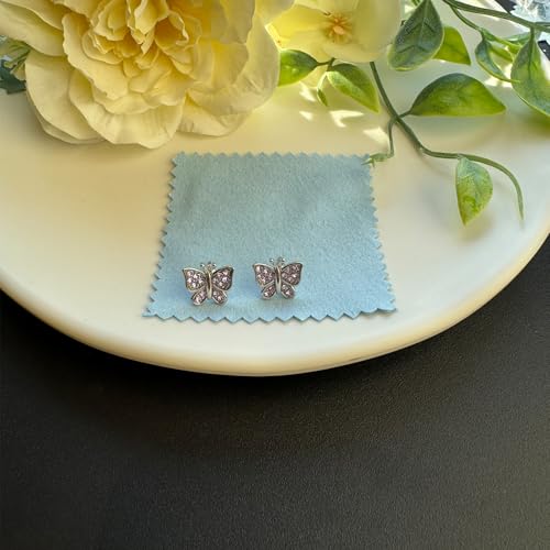 Image of Crystal Butterfly Earrings,Inlaid with Zirconia,Hypoallergenic Children's Diamond Silver Earrings,Birth Gift Birthday Valentine's Day Mother's Day Graduation Gift