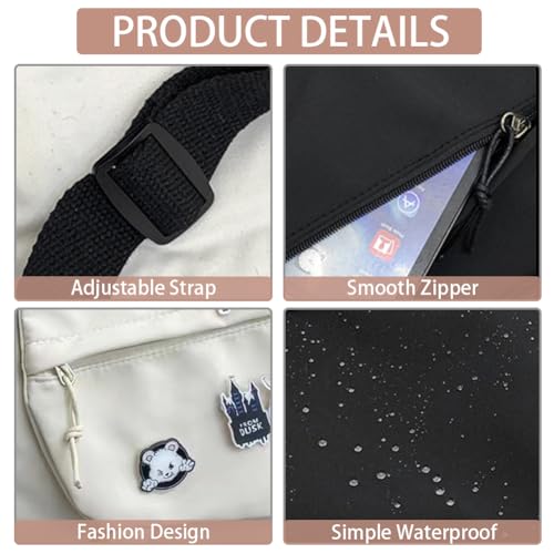Nylon Messenger Bag Kawaii Crossbody Bag with Cute Pins Aesthetic Shoulder Bag for Women and Men4