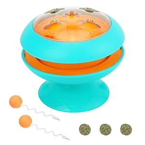 KEESIN Interaktives Katzenspielzeug Katzenspielzeug mit Saugnapf, Wandhalterung, Katzenspinner mit drehbarem Spielzeugball für Kätzchen(Blau)