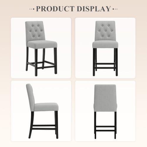 Image of MALOL Bar Stools Set of 6, Fabric Counter Height Bar Stools, Light Gray