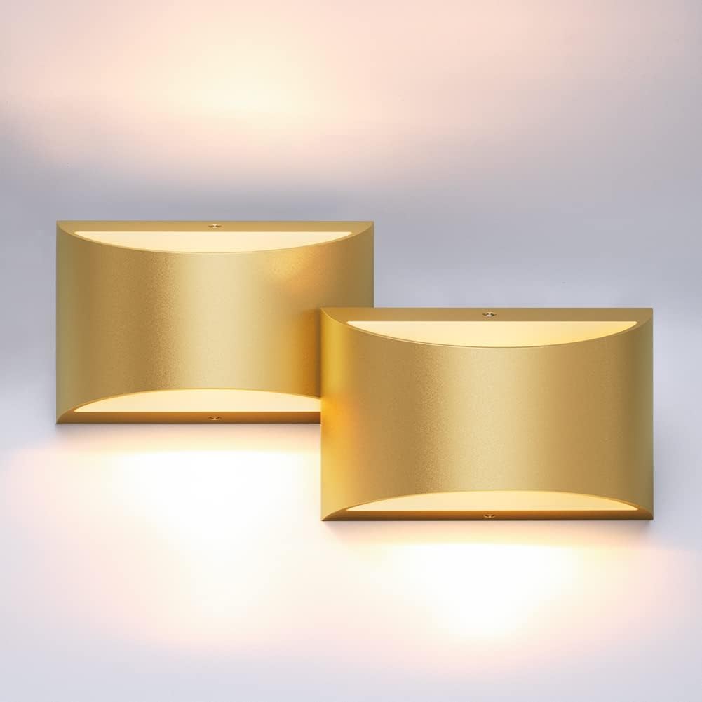 Aipsun Gold Wall Sconce Indoor Wall Lights Set of 2 Up and Down Wall Mount Light for Living Room Bedroom Hallway Corridor Conservatory Cool Warm 3000K(with G9 Bulbs)