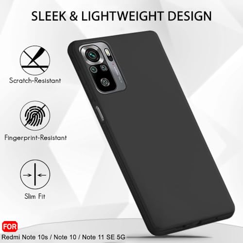 Image of TheGiftKart Genuine Liquid Silicone Back Cover Case for Mi Redmi Note 10s / Note 10 / Note 11 SE | Soft Micro-Fibre Lining Inside | Camera Protection Bump | Shockproof Cover Case (Silicone, Black)
