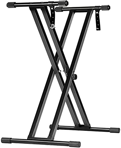 Offre Maggiore Protezione: La tastiera può essere assicurata tramite due cinghie di sicurezza, regolabili, con una vite che si inserisce nei fori predisposti per il supporto della tastiera. I gommini antiscivolo si possono spostare regolare (anche eliminare) in modo da incastrarli alla struttura della tastiera per impedire lo scorrimento in orizzontale.