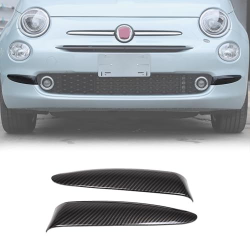 Tumukiw 2PCS Car Front Logo Side Cover Compatible with Fiat 500 2016-2024 Front Grill Covers Center Grille Inserts Cover Trim ABS Accessories (Carbon Fiber, Grille Side)