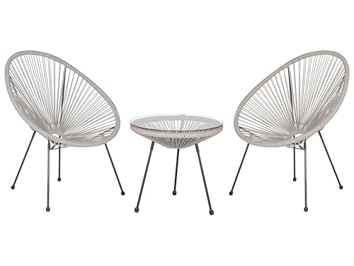 Beliani Trendy Balkonset 2 Stühle mit Tisch Spaghetti-Optik Rattan hellgrau Acapulco II