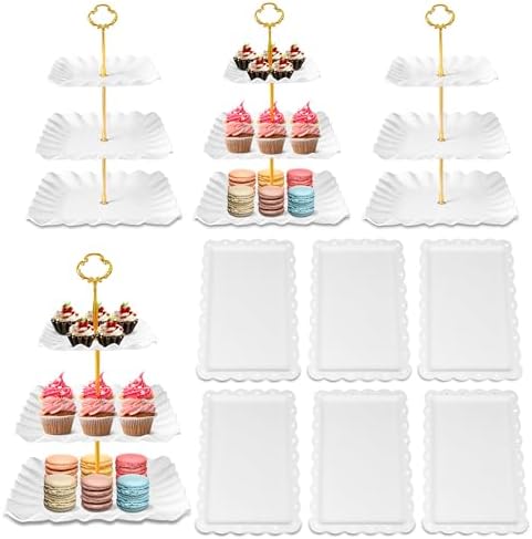 DIDROOM 10 Pack Dessert Table Display Set - 4 x Three-Tier Square...