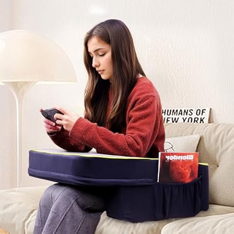 Reading Pillow for Gaming, Soft Lap Desk Pillow for Adult, Extra Large Arm Rest Ergonomic Couch Gaming Pillow with Side Pockets, Reading Pillow for Sitting in Bed/Laptop/Floor/Sofa Cover