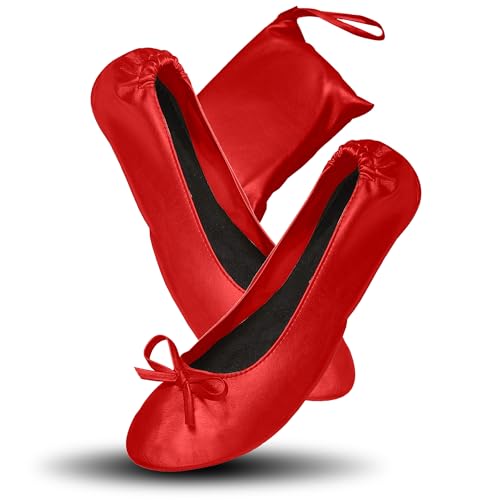 JJ PRIME Ballerina Plegables para Bolso | Zapatos Fiesta Comodos   Después de Los Zapatos de Fiesta con la Bolsa Plegable (Rojo, Sistema Tallas Calzado EU, Adulto, Mujer, Números, Mediano, 38)