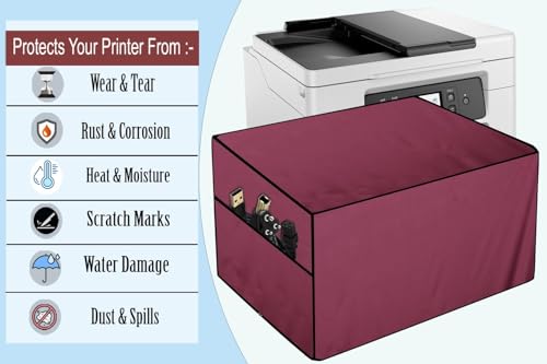 Image of The Furnishing Tree Polyester Waterproof & Dustproof Printer Cover - Compatible with Auto Duplex Laser Brother DCP-L5510DN Printers, Maroon , Dimensions in DxWxH - ( 45x48.5x42 CM)