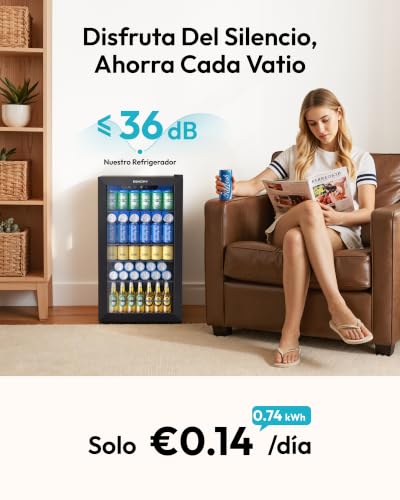 Miniatura 7 de Euhomy Refrigerador De Bebidas, Mini Nevera Para 126 Latas Con Puerta De Cristal, Nevera Pequeña Con Estantes Ajustables Para Limonada, Cerveza O Vino, Para El Hogar Bar Oficina,