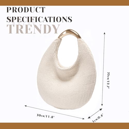Straw Bag for Women Crescent Bag, Boho Chic Summer Beach Braided Tote Purse Lightweight & Stylish Top Handle Handbag4