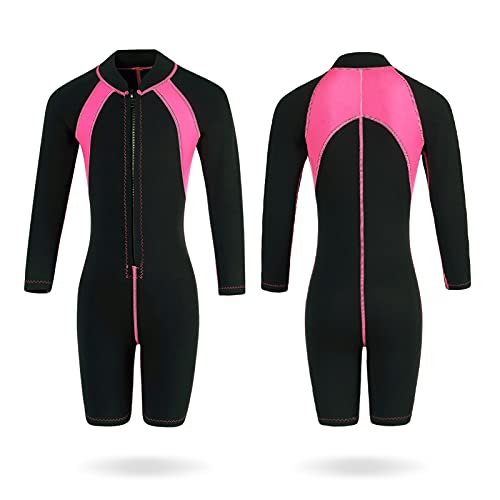 HIGI Flexel Kids Wetsuit,2mm Neoprene Wetsuit for Girls Full Body Wet Suit for Girls Snorkeling Long Sleeve Warm Toddler Wetsuit for Kids Youth Wetsuit(Pink, S)