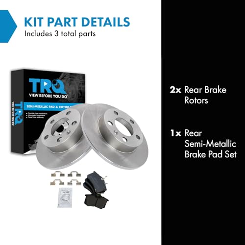Image of TRQ Rear Brake Pad and Rotor Set Semi Metallic Solid Rotors