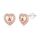 Initial Earrings for Girls Heart Earrings, Sterling Silver Post Girls Earrings Hypoallergenic Earrin