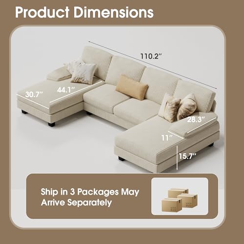 Furmax Sectional Couches for Living Room, U-Shaped Sofa Couch with Linen Fabric, 4 Seat Sofa Set with Double Chaise for Apartment - Image 3