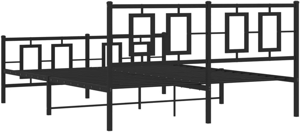 King Size Bed Frame Black Powder-Coated Steel Platform Bed Frame with Headboard and Footboard Sturdy Durable Heavy-Duty Foundation for Modern Bedroom Mattress Support