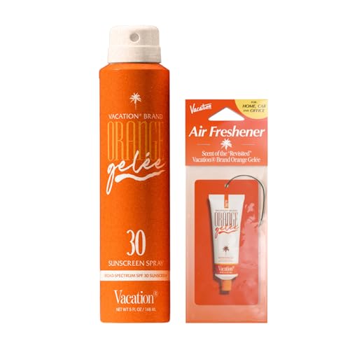 Vacation Orange Gele SPF 30 Sunscreen Spray and Air Freshener Bundle 5 Fluid Ounces - Hydrating Tanning Oil Spray Transparent Water-Resistant