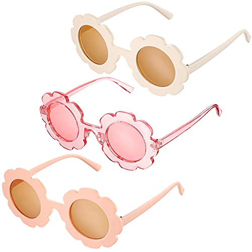 Image of 3 Pieces Kids Flower Sunglasses Toddler Girls Round Flower Glasses Baby Cute Sunglasses Outdoor Beach Colorful Eyewear
