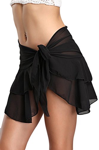 YACUN La Mujer Traje De Volantes Falda Pareo Playa Cubierta Wrap Black One Size Cover
