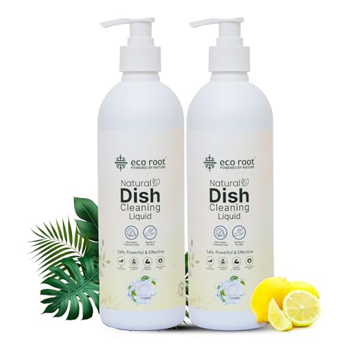ECOROOT Natural Dish Cleaning Liquid | Plant-Based, Non-Toxic, Eco-Friendly Dish Soap | Removes Grease, Odors & Stains | Lemon Scent | Pack of 2 | 500ml