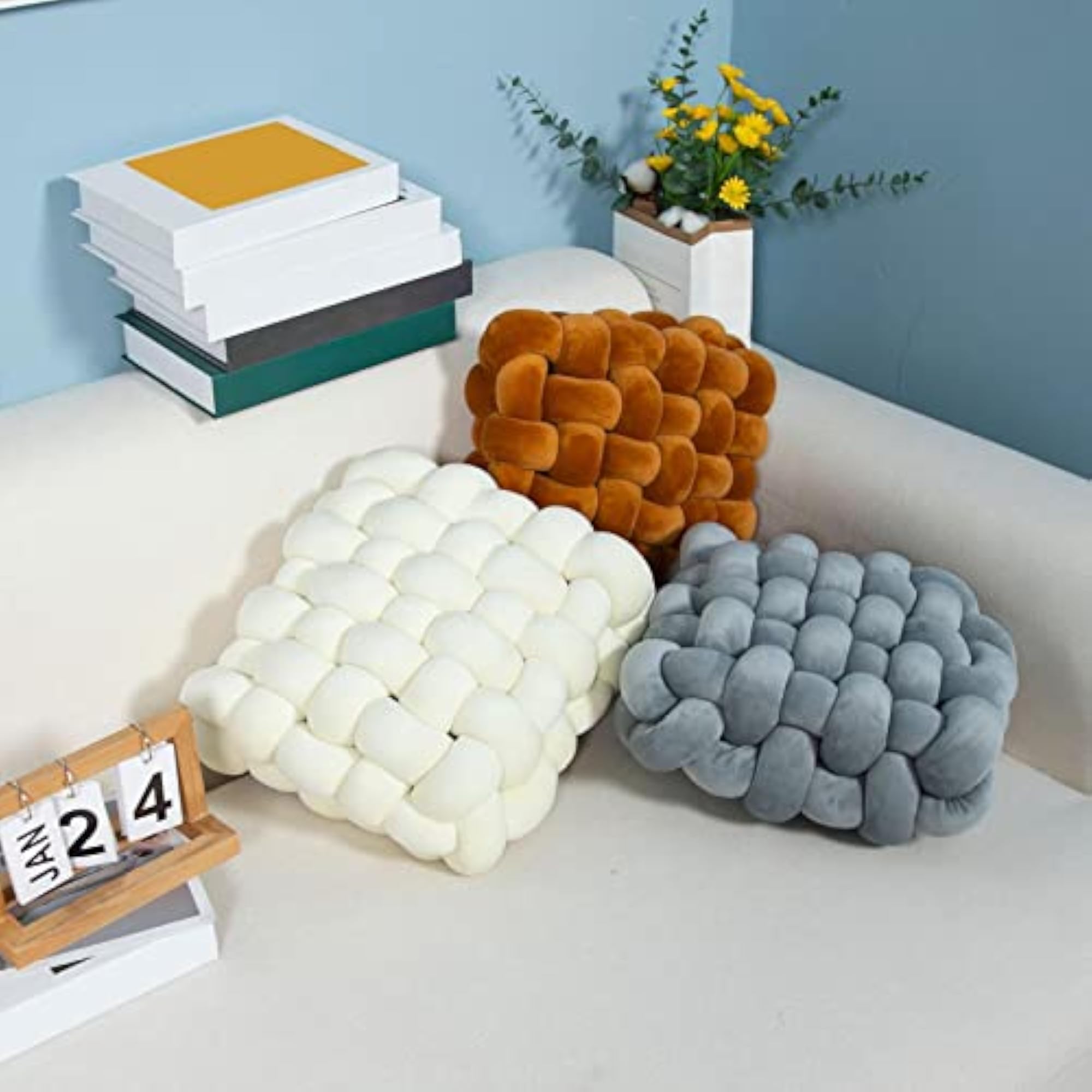 Knot Pillow for Desktop, Soft Decorative Throw Cushion Light Gray