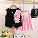 SZRXKJ Girls Black Sleeveless Vest with 3D Flower and Pleated Skirt Toddler Fashion 2-Piece Outfit Set (Pink, 7-8Jahre)