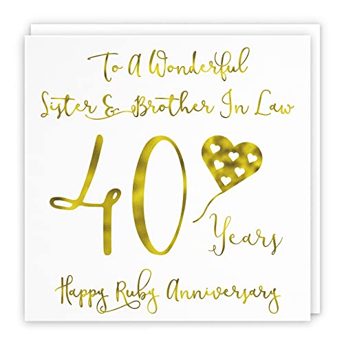 Hunts England, Large Sister And Brother In Law 40th Anniversary Card, To A Wonderful Sister & Brother In Law, 40 Years