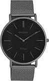 Oozoo Vintage Damenuhr mit massivem grobmaschigem Edelstahl Milanaise Metallband 40 MM Titanfarben/Schwarz C9929