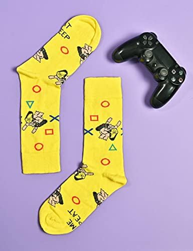 Creasocks Gaming Funny Socks, Novelty, Funky, Quirky, Colourful Xmas Stocking Fillers Gifts, Cotton, Eat Sleep Game Repeat Unisex 1 Pair