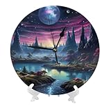 Buewutiry Orologi da parete a batteria da 25,4 cm, motivo paesaggio fantasy, notte stellata, moderni, silenziosi, piccoli orologi da parete per soggiorno, bagno, cucina, ufficio, decorazione