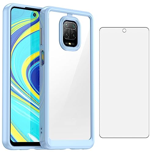 Asuwish Phone Case for Xiaomi Redmi Note 9 Pro/Note 9s/Note9 Pro Max/Poco M2 Pro with Screen Protector Cover and Cell Accessories Slim Soft TPU Silicone Redme Note9S Note9Pro 4G Women Men Clear Blue