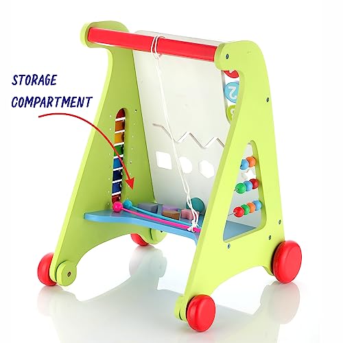 Image of Chanak Wooden Baby Walker for Kids, with 6 Activities /Games, Activity Baby Walker for Above 1 Year, 100% Safe for Kids with Non-Toxic Colors & Smooth Edges, BIS Approved.