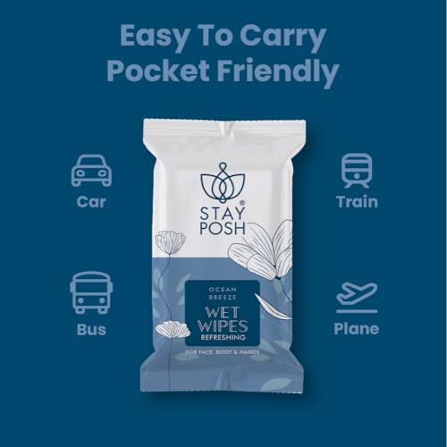 Image of Refreshing and Cleansing Wet Wipes for face body & hands | ALCOHOL FREE | PARABEN FREE | SILICON FREE | PH Balanced | Pack of 100 Single Wipes (100). (LARGE, OCEAN BREEZE)