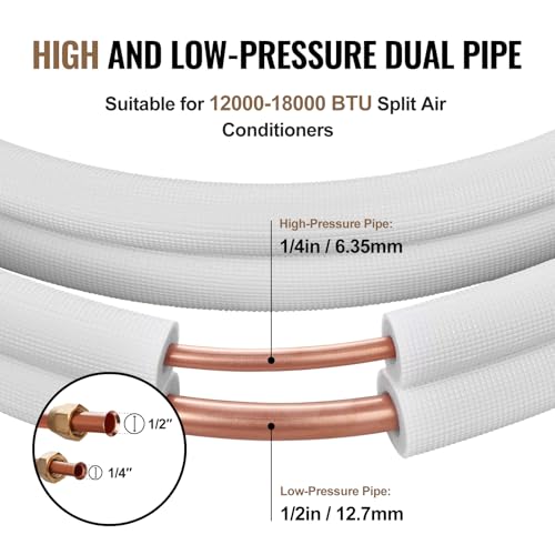 VEVOR Mini Split Line Set, 25FT 1/4" & 1/2" O.D Copper Pipes Tubing and Triple-Layer Insulation, for Air Conditioning or Heating Pump Equipment & HVAC with Rich Accessories (27ft Connection Cable) by VEVOR - Image 3