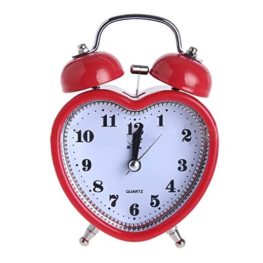 Monique 3in Loud Twin Bell Alarm Clock Silent Analog Quartz Nightlight Clock (Heart Shape Red)