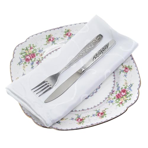 100 servilletas de tela de damasco blanco Trimming Shop con remolinos para bodas 2