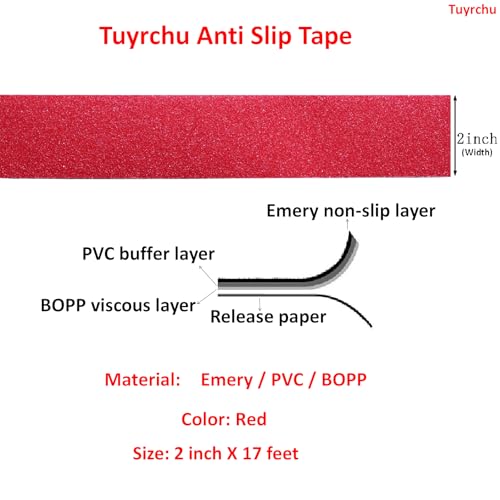 Image of Anti Slip Tape 2 Inch Wide, Waterproof Grip Adhesive Heavy Duty High Traction Friction for Indoor /Outdoor Steps (17 Ft /Red).