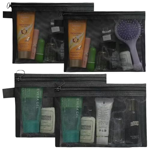 NJCXOLA 4pcs Petite Trousse Maquillage,Paquet Pochette Tissu Zippée, Trousse a Maquillage Femme, Rangement Transparente, Trousse De Toilette Fille, Pochette Sac a Main...