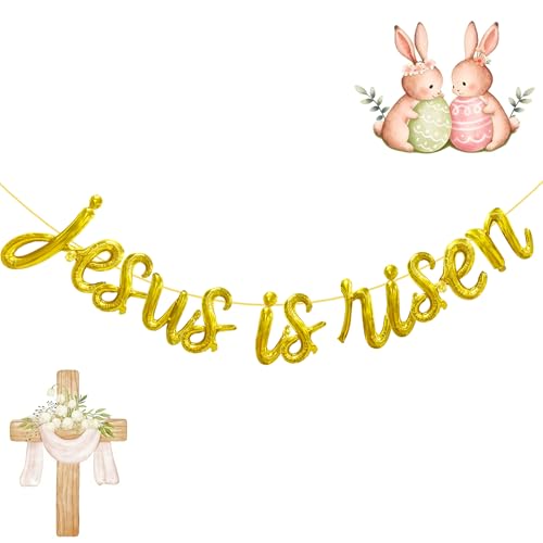 Pancarta de globos dorados de Jesús ha resucitado para decoraciones de fiesta de Pascua, globos de letras de Mylar de 18 pulgadas, guirnalda de suministros de fiesta temática de primavera