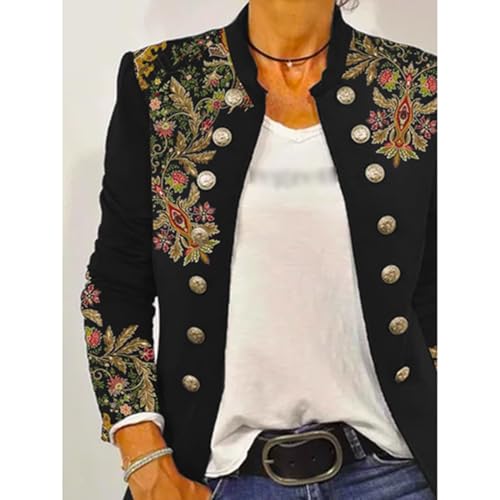 Women's Business Casual Buttons Pockets Open Front Blazer Suit, Elegant Floral Jacquard Peplum Blazer3