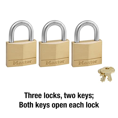 Image of Master Lock 140TRI Solid Brass Padlock with Key, 3 Pack