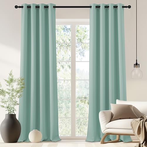 NICETOWN Blackout Drapery Curtain Panel 90 inches Long - Window Treatment Thermal Insulated Grommet Blackout Curtain/Drape for Bedroom Living Room (Aqua Blue, 1 Panel, 46 by 90 inches)