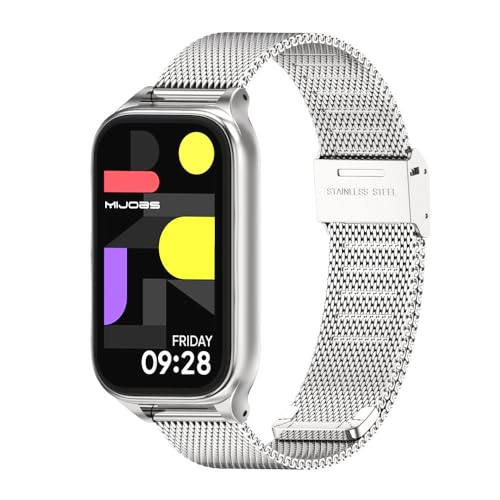 MIJOBS Pulsera para Xiaomi Smart Band 9 Active/Redmi Smart Band 3, Correa de Repuesto de Metal de Acero Inoxidable Correa de Reloj de Malla para Xiaomi Smart Band 9 Active/Redmi Smart Band 3