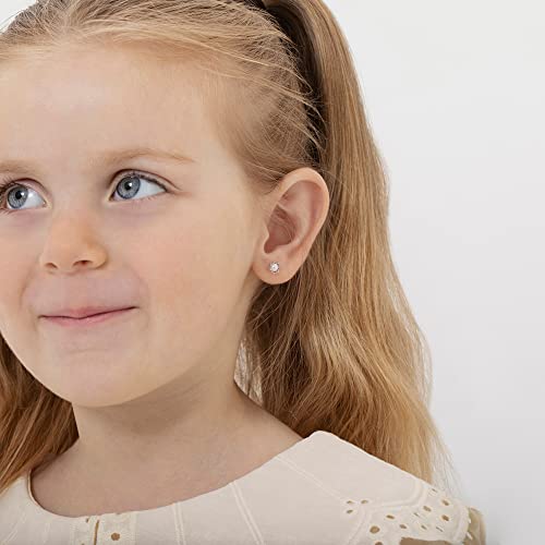 925 Sterling Silver Unique Simulated Pearl Basket Toddler Earrings with Screw Back Locking - Hypoallergenic & Safe for Babies, Toddlers, Young Girls, and Pre Teens2