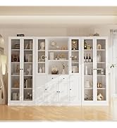 VOWNER Large Combination Kitchen Pantry with Glass Doors & Hutch, Tall Kitchen Storage Cabinet wi...
