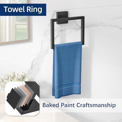 Foto de Juego de accesorios de baño de 5 piezas, toalleros para baño de acero inoxidable montado en la pared, juego de barra de toalla negro mate de 16 pulgadas (imagen 4)