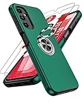 LeYi for Samsung Galaxy A14 4G-5G Case: with 2 Tempered Glass Screen Protector,Heavy Duty Protection Shockproof Cover with Built-in Ring Holder Lightweight Silicone Phone Case for Galaxy A14 Green